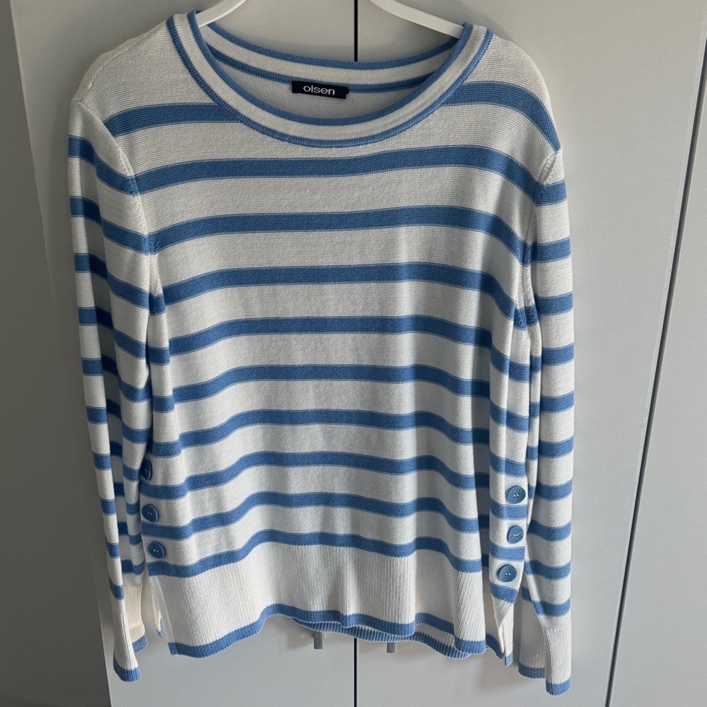 Olsen Blue and White Striped Long Sleeve Top